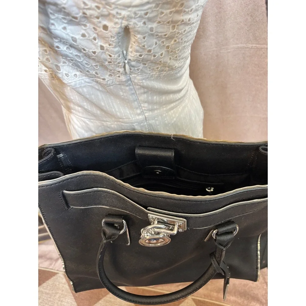 Michael Kors Hamilton Black Saffiano Leather‎ Tote Bag Silver Hardware Large